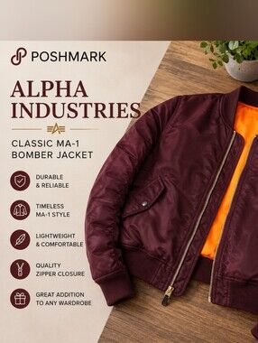 Alpha Industries Maroon Bomber Jacket with Orange Lining